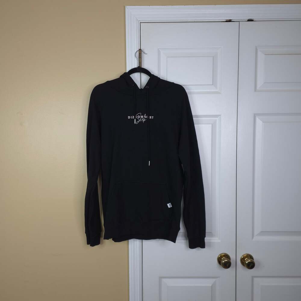 Seek Discomfort Black Graphic Pullover Hoodie Sweatshirt Men's Size M
